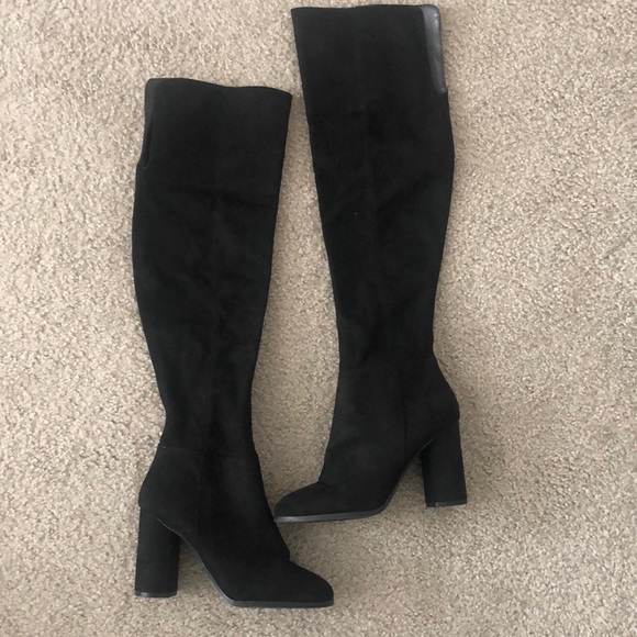 Forever 21 Shoes - Forever 21 Black Polyester Over the Knee Heeled Boots Size 7.5 - NWOT